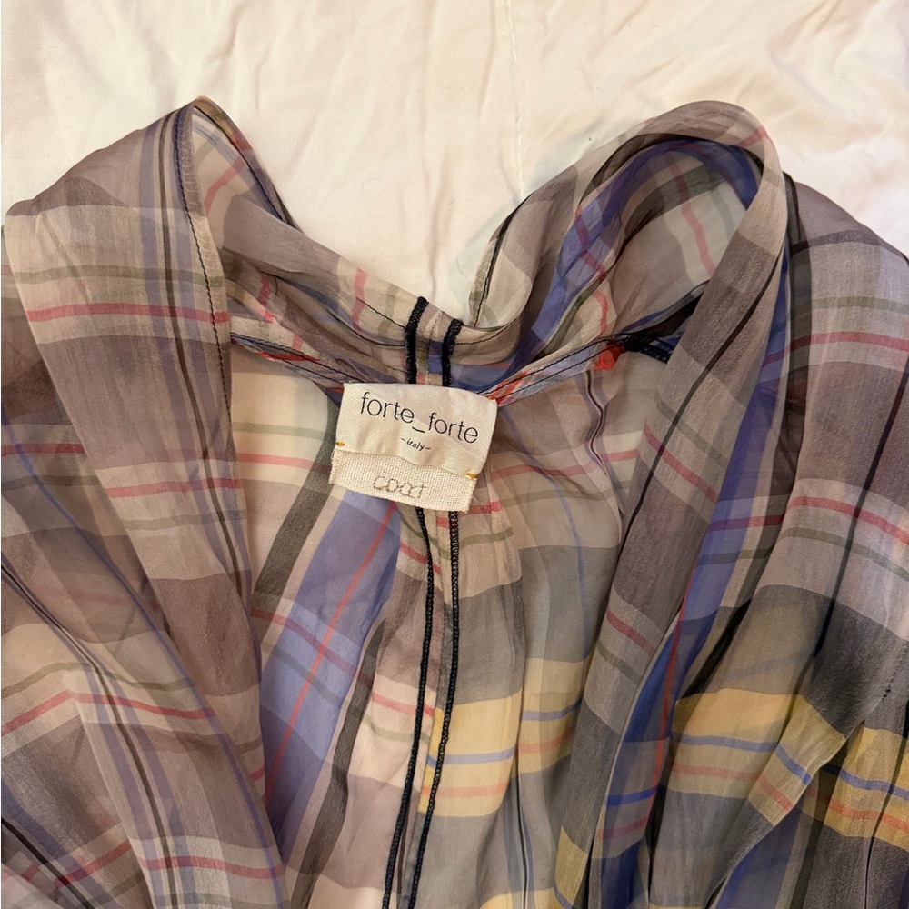 Forte Forte Lightweight Plaid Duster Coat in Blue, Tan & Rust - Picture 7 of 9